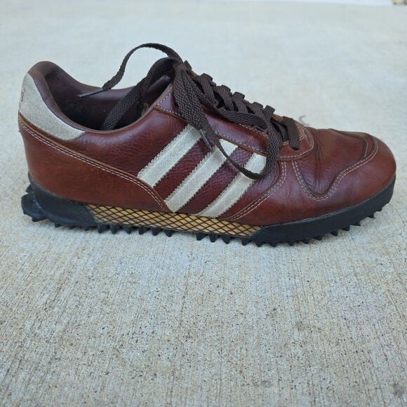 Vtg Adidas Marathon Trainers Mens US 12/UK 11.5 Brown Leather Good Condition main image 9